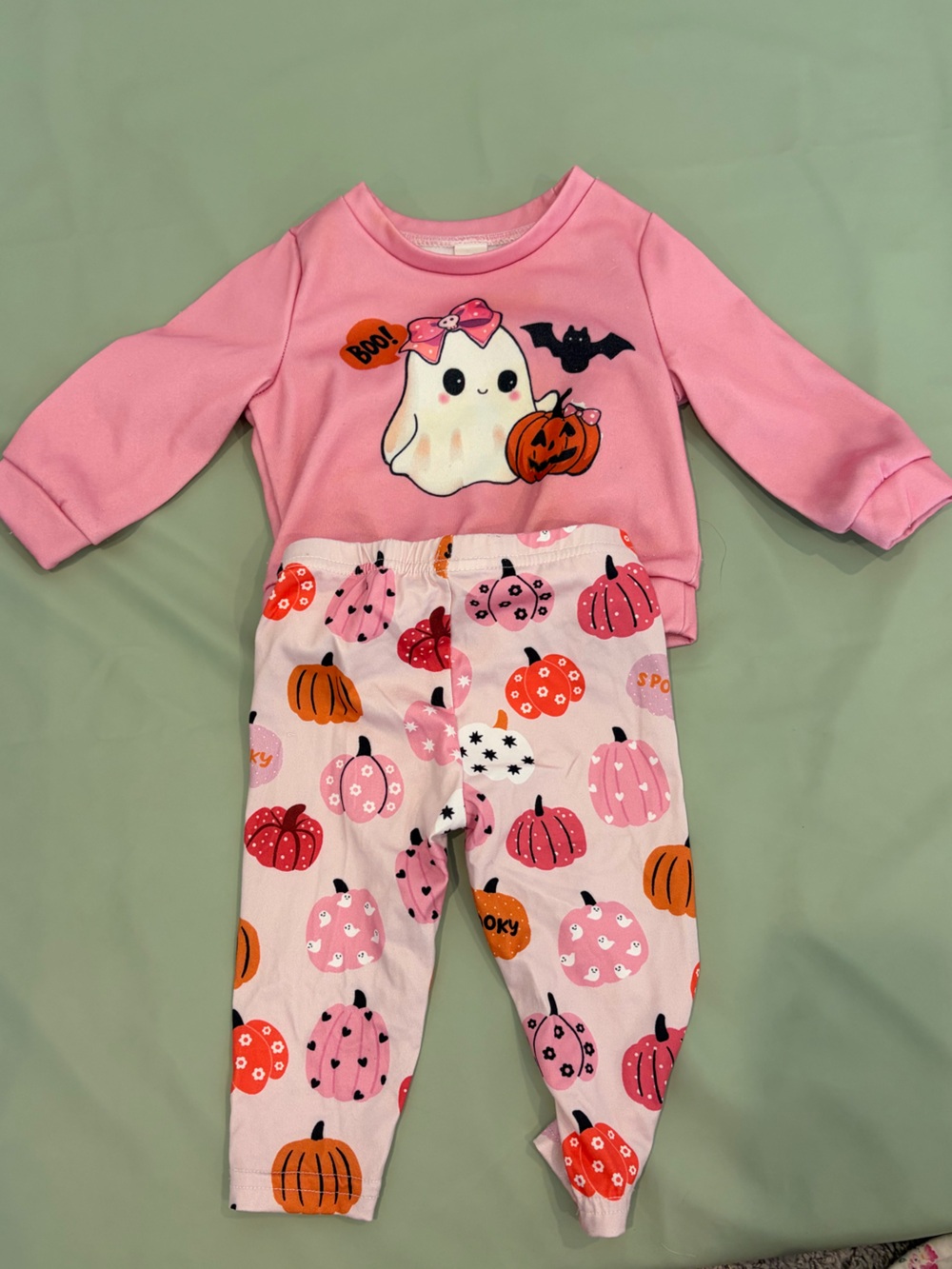 Girls' Pink Pumpkin Print Stretch Pants 6-9m
